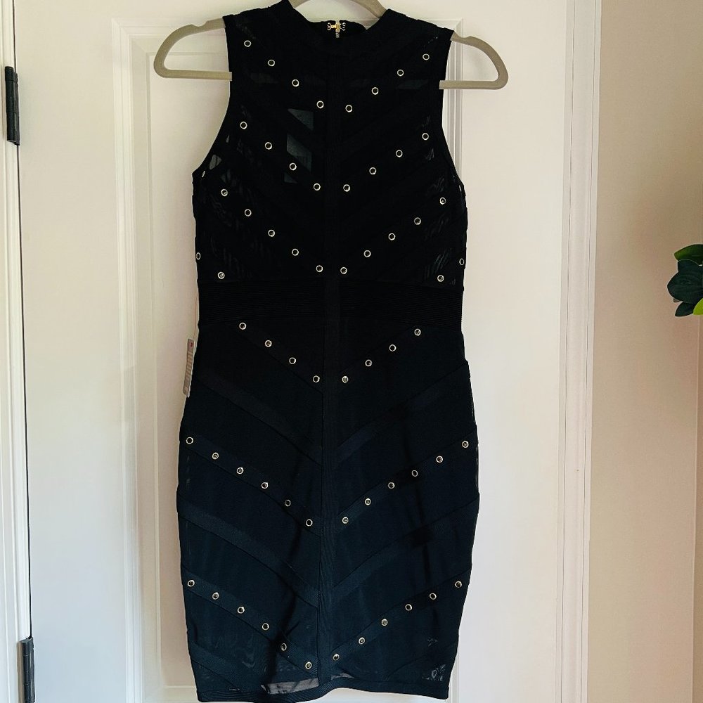 BEBE Black Mesh Bandage Dress